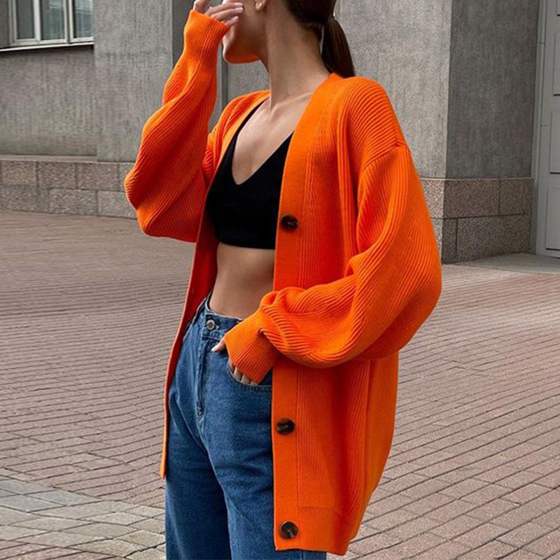 Casual coat Knitted V Neck Long Sleeve Button