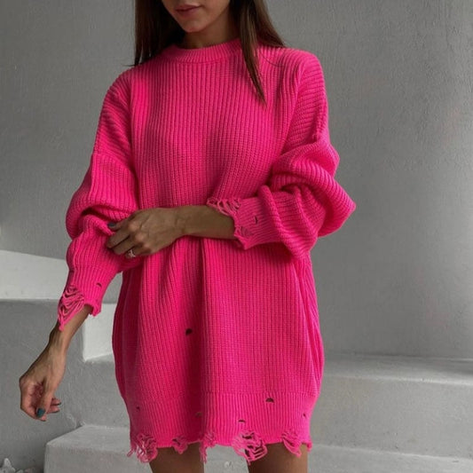 Winter Long Sleeve Ripped Knitted Loose Sweater