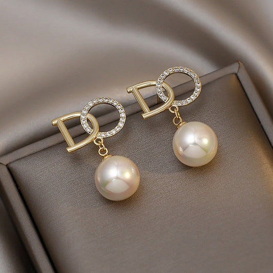 Crystal Pearl Gold Color Drop Earrings