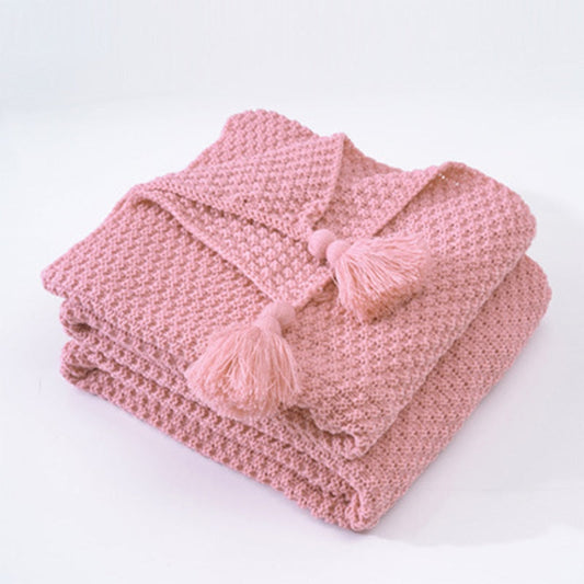 Warm Cozy Nordic Tasseled Knit Blanket-Pink