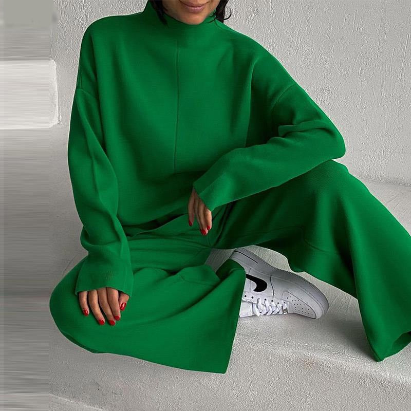 Knitted Turtleneck And Wide-Leg Pant Set