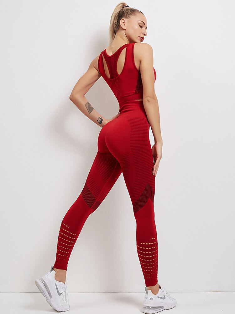 Printed Seamless High Waisted Hollow Leggings Set