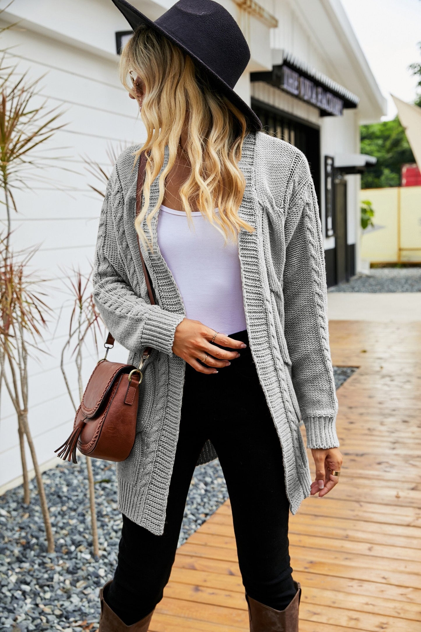 V Neck Solid Color Loose Casual Twist Long Cardigan