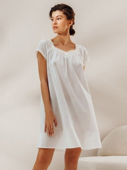 White Cotton Spring Night Dress