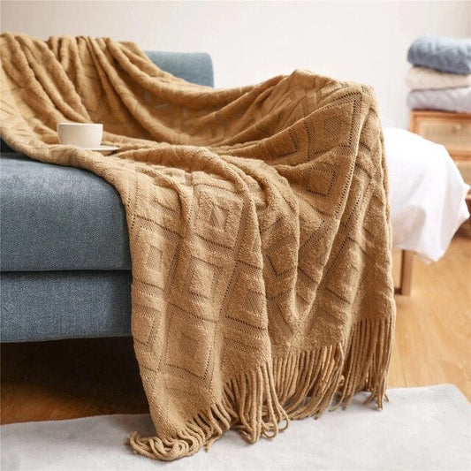 Cashmere Diamond Sofa Blanket-Khaki