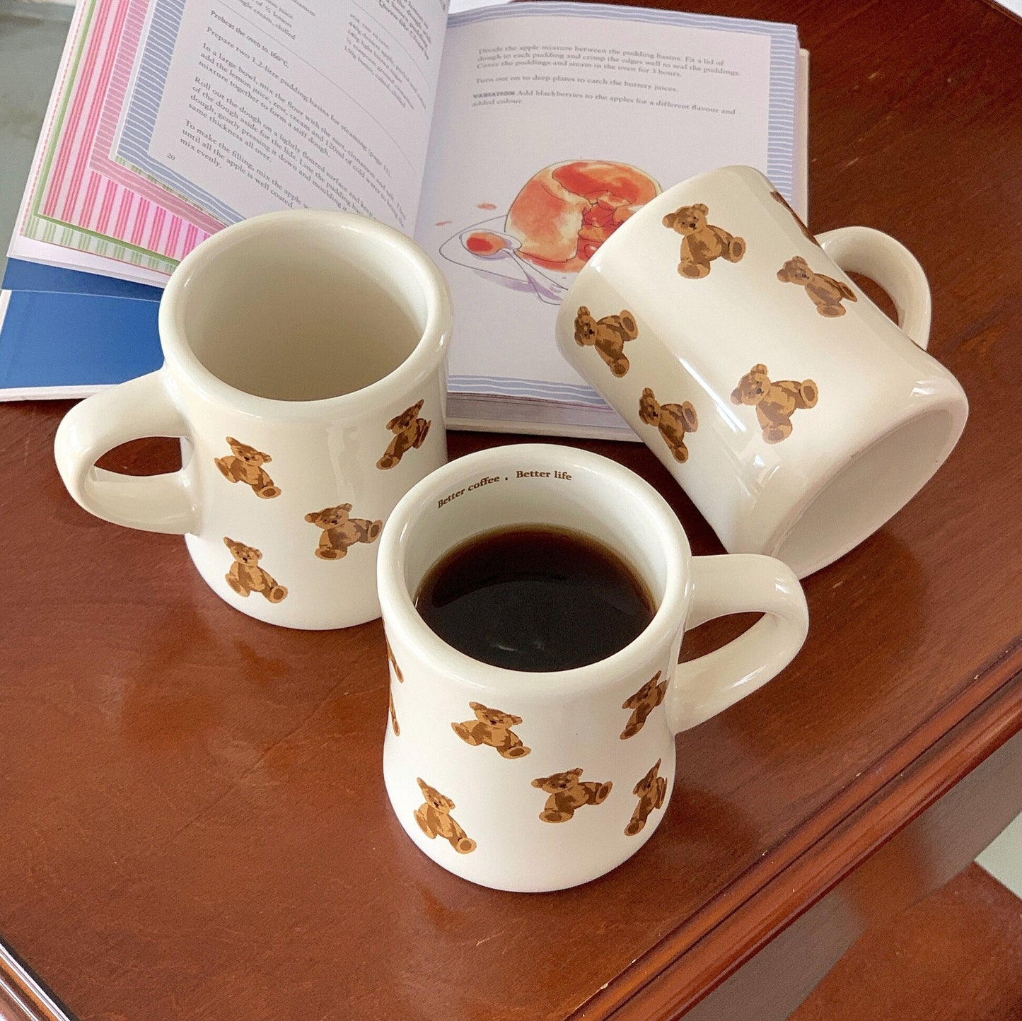 Retro Cartoon Bear Ceramic Coffee Mug