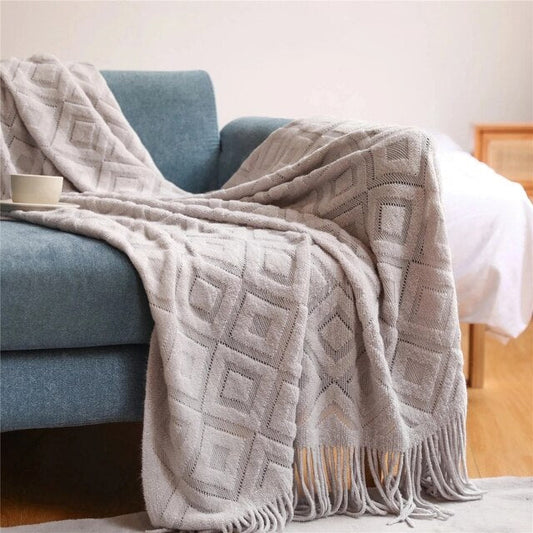 Cashmere Diamond Sofa Blanket-Light Grey