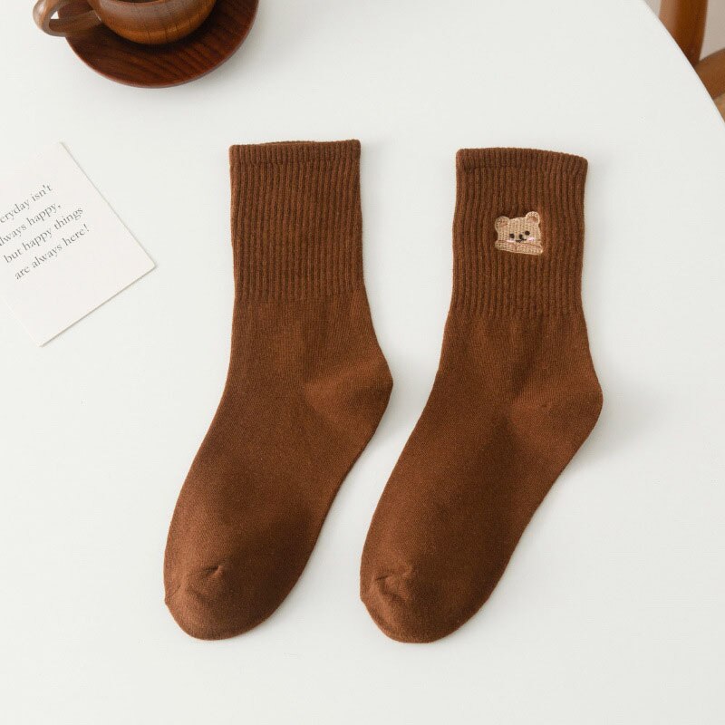 Bear Embroidered Tube Socks