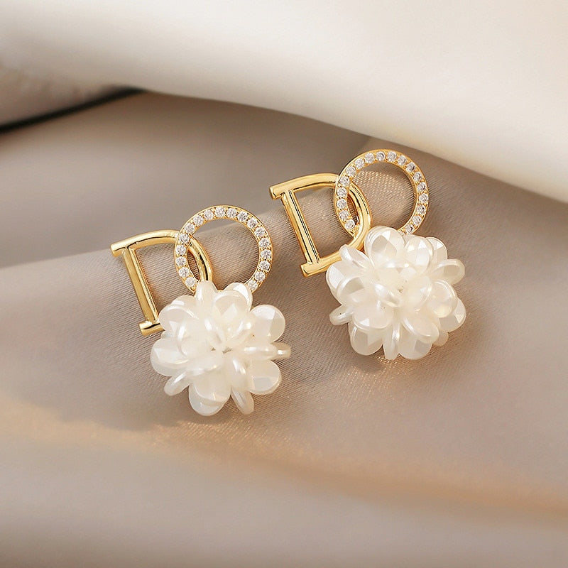 Crystal Pearl Gold Color Drop Earrings