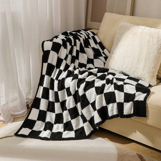 Warm Cozy Plaid Knitted Woolen Throw Blanket-Black