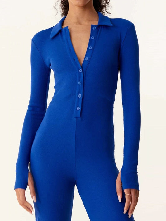 Casual Ribbed Long Sleeve Jumpsuit