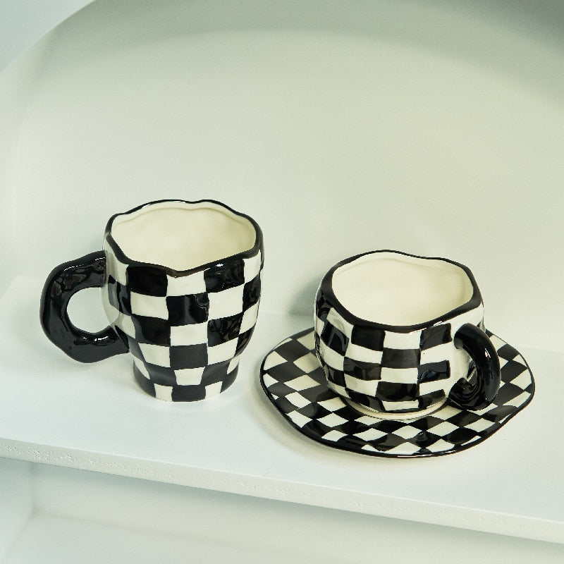 Handmade Irregular Chessboard Cup Set