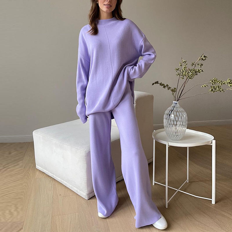 Knitted Turtleneck And Wide-Leg Pant Set