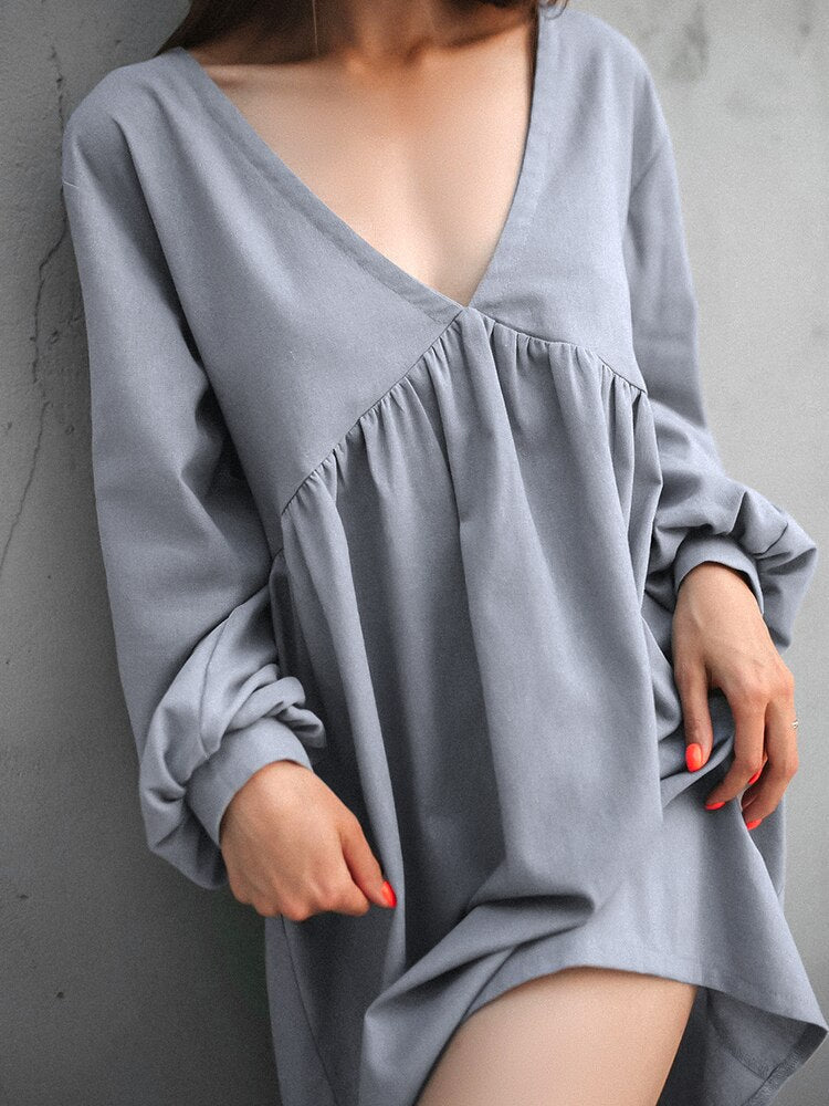 Gray Cotton Summer Night Dress