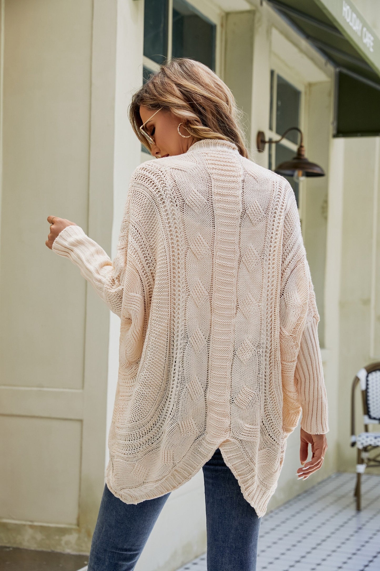 Long V-Neck Solid Color Sleeve Knitted Cardigan