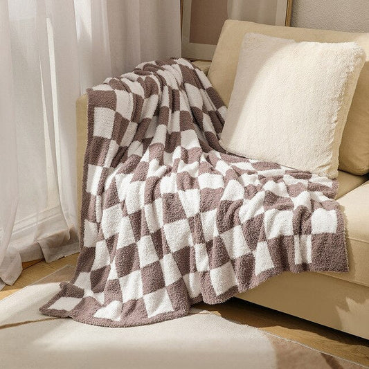 Warm Cozy Plaid Knitted Woolen Throw Blanket-Light khaki