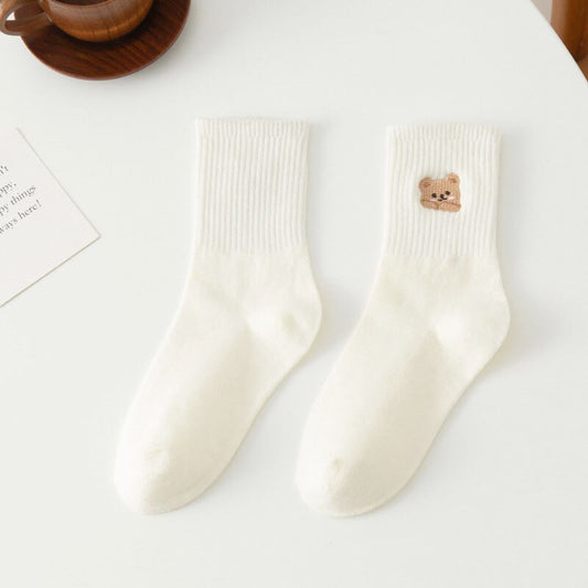 Bear Embroidered Tube Socks