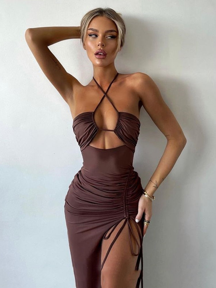 Halter Backless Sleeveless Cut Out Dress