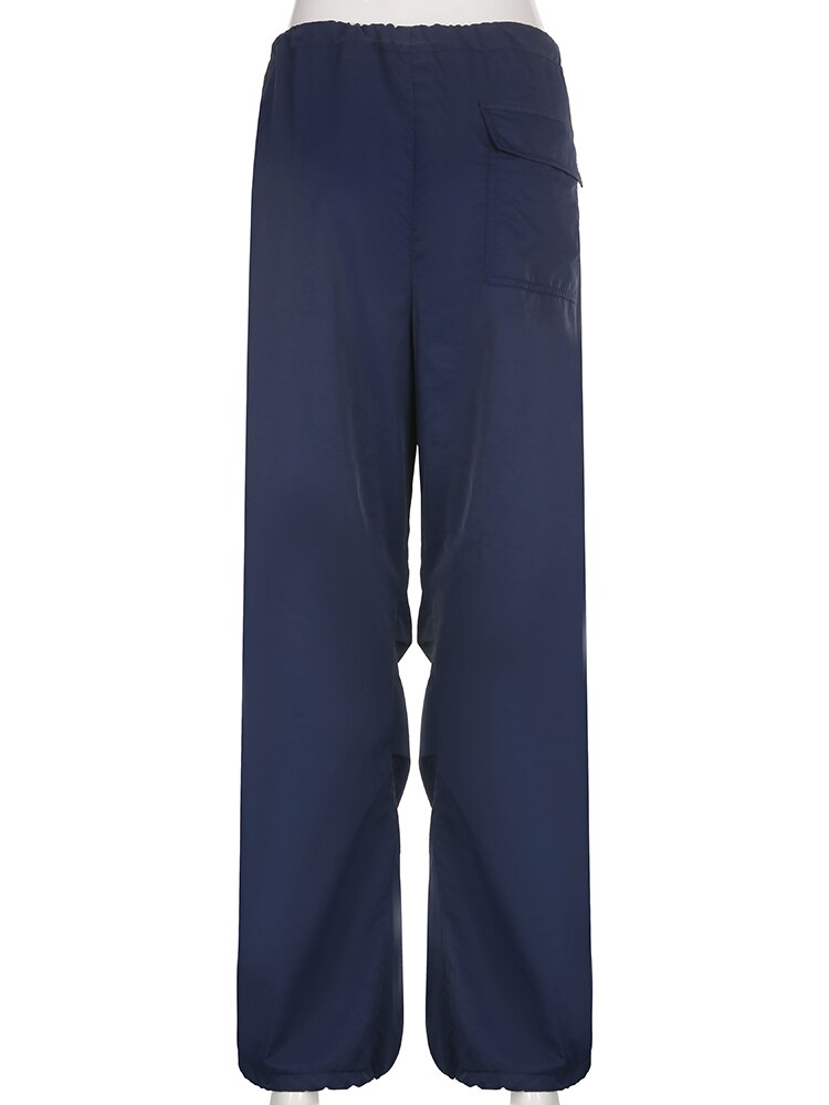 Low Waist Drawstring Jogger Baggy Retro Blue Pants