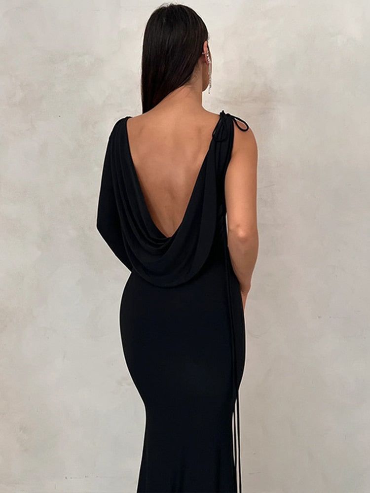 Long Backless Slip Draped Gown Dress