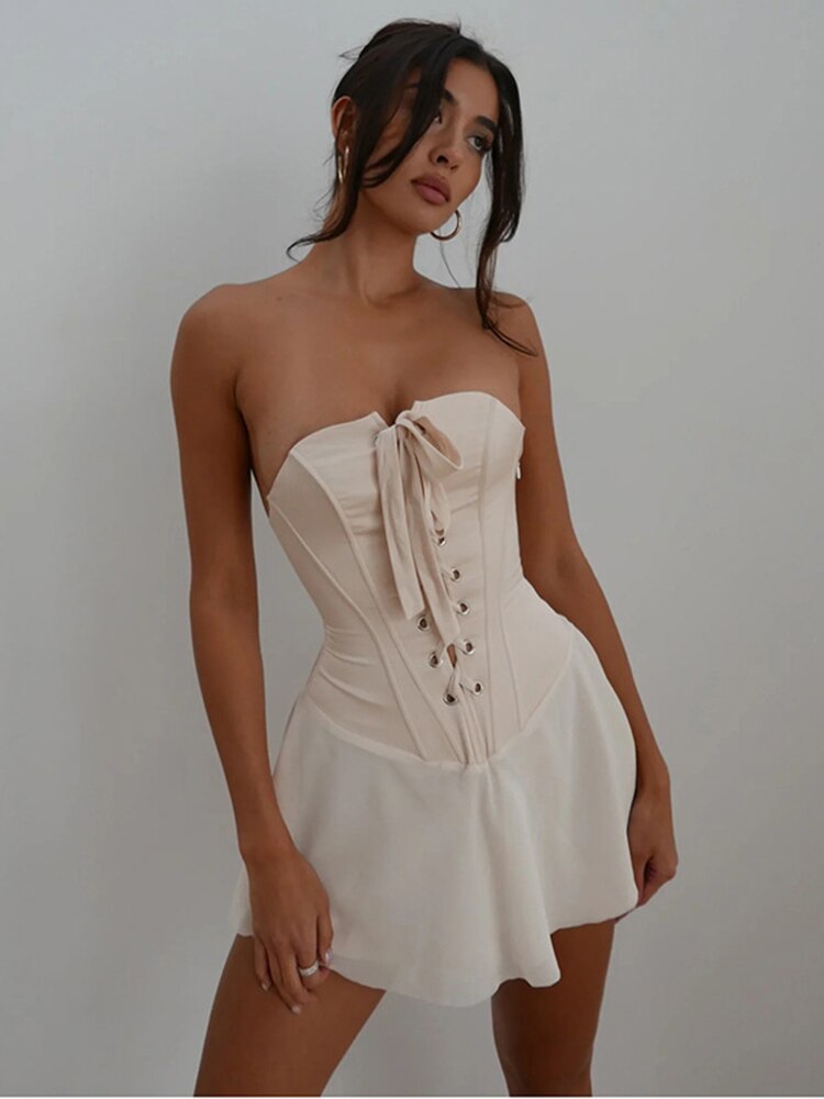 Strapless Lace Up Corset Mini Dress