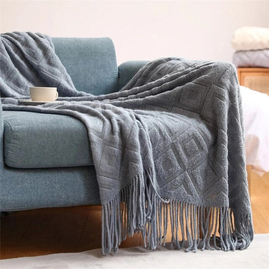 Cashmere Diamond Sofa Blanket-Light Blue