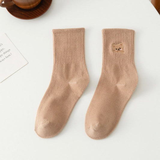 Bear Embroidered Tube Socks