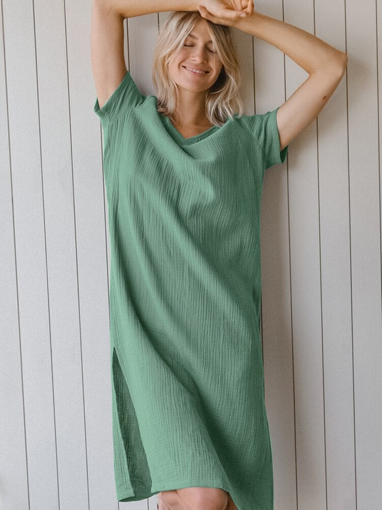 Loose Cotton Short Sleeve Night Dress