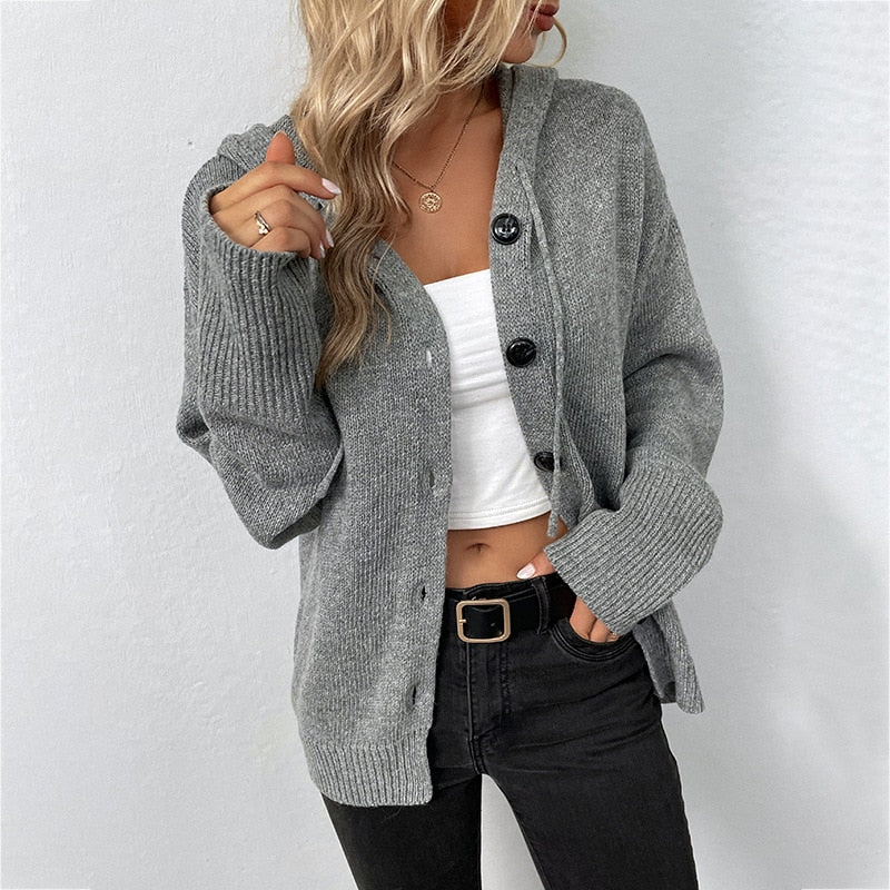 Casual Loose Fit Knitted Hooded Cardigan