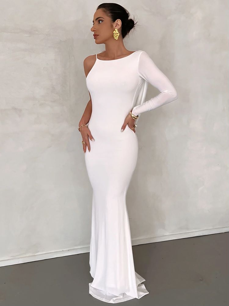 Long Backless Slip Draped Gown Dress