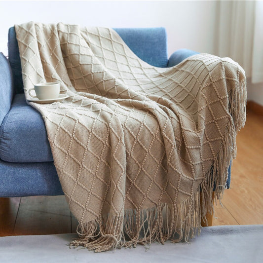 Nordic Soft Bohemia Plaid Blanket-Khaki