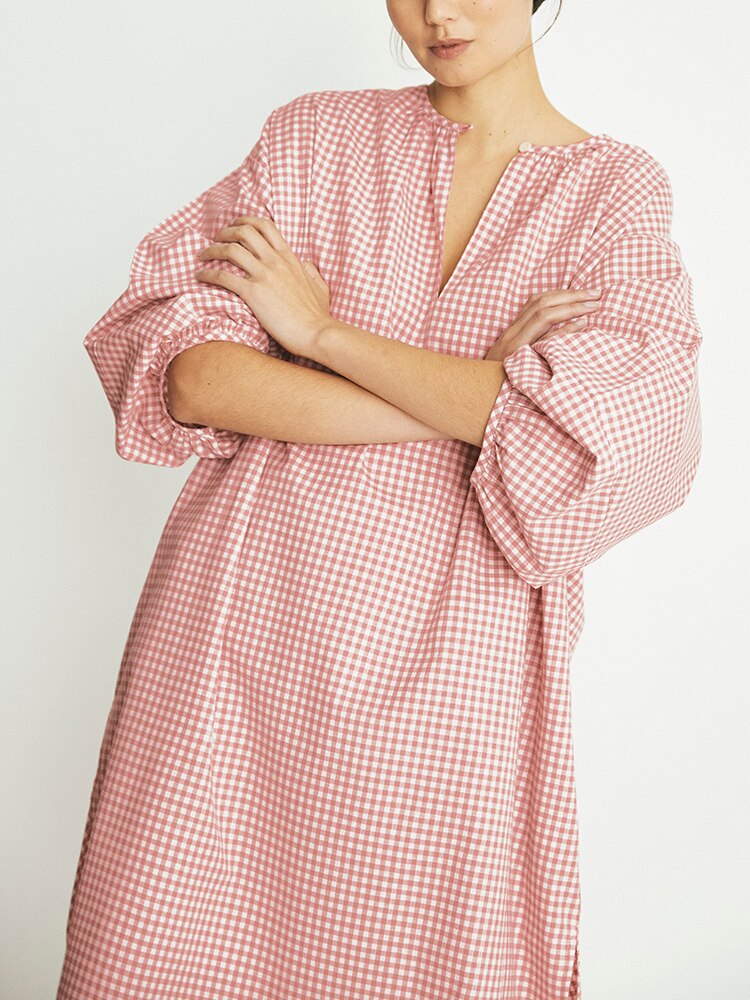 Loose Pink Plaid Night Dress