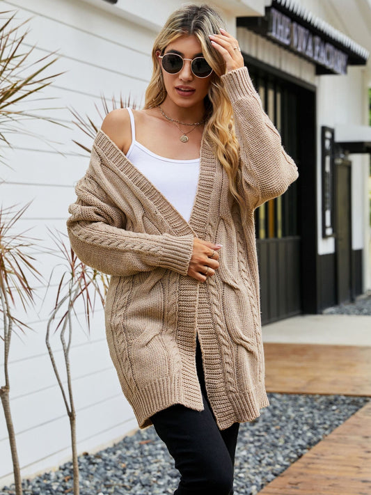 V Neck Solid Color Loose Casual Twist Long Cardigan