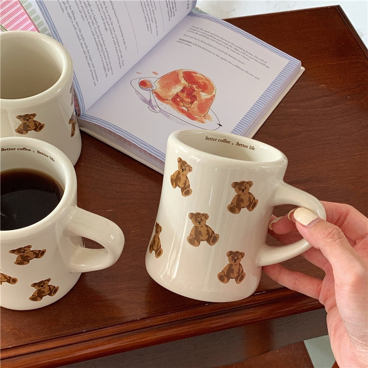 Retro Cartoon Bear Ceramic Coffee Mug