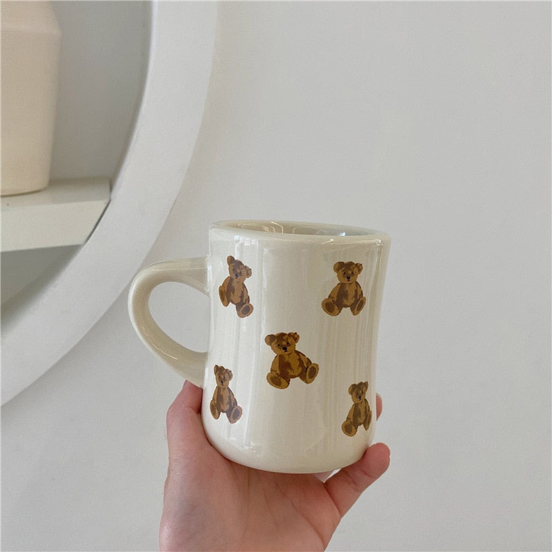 Retro Cartoon Bear Ceramic Coffee Mug