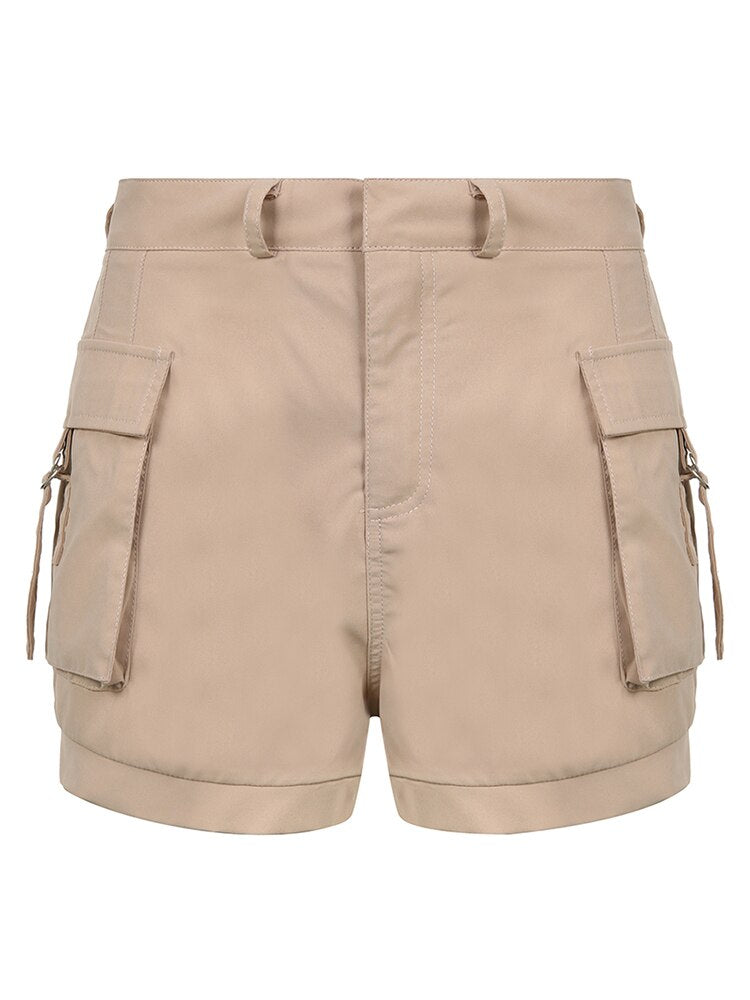 High Waist Pocket  Retro Shorts