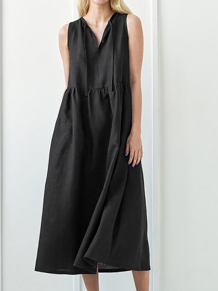 Loose Sleeveless V-Neck Cotton Night Dress