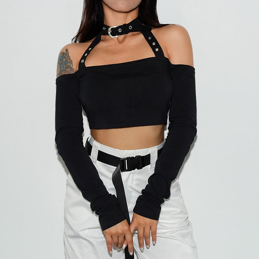 Black Off Shoulder Sleeveless Crop Top