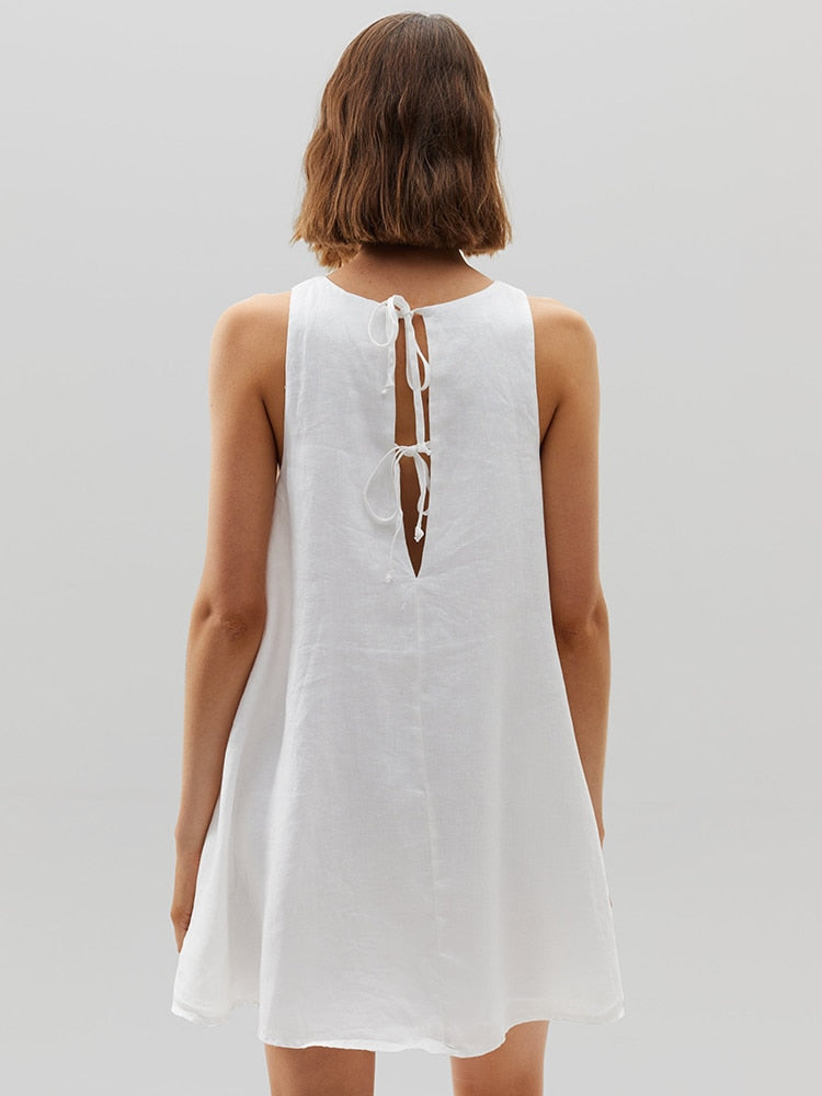 White Sleeveless O-Neck Cotton Night Dress