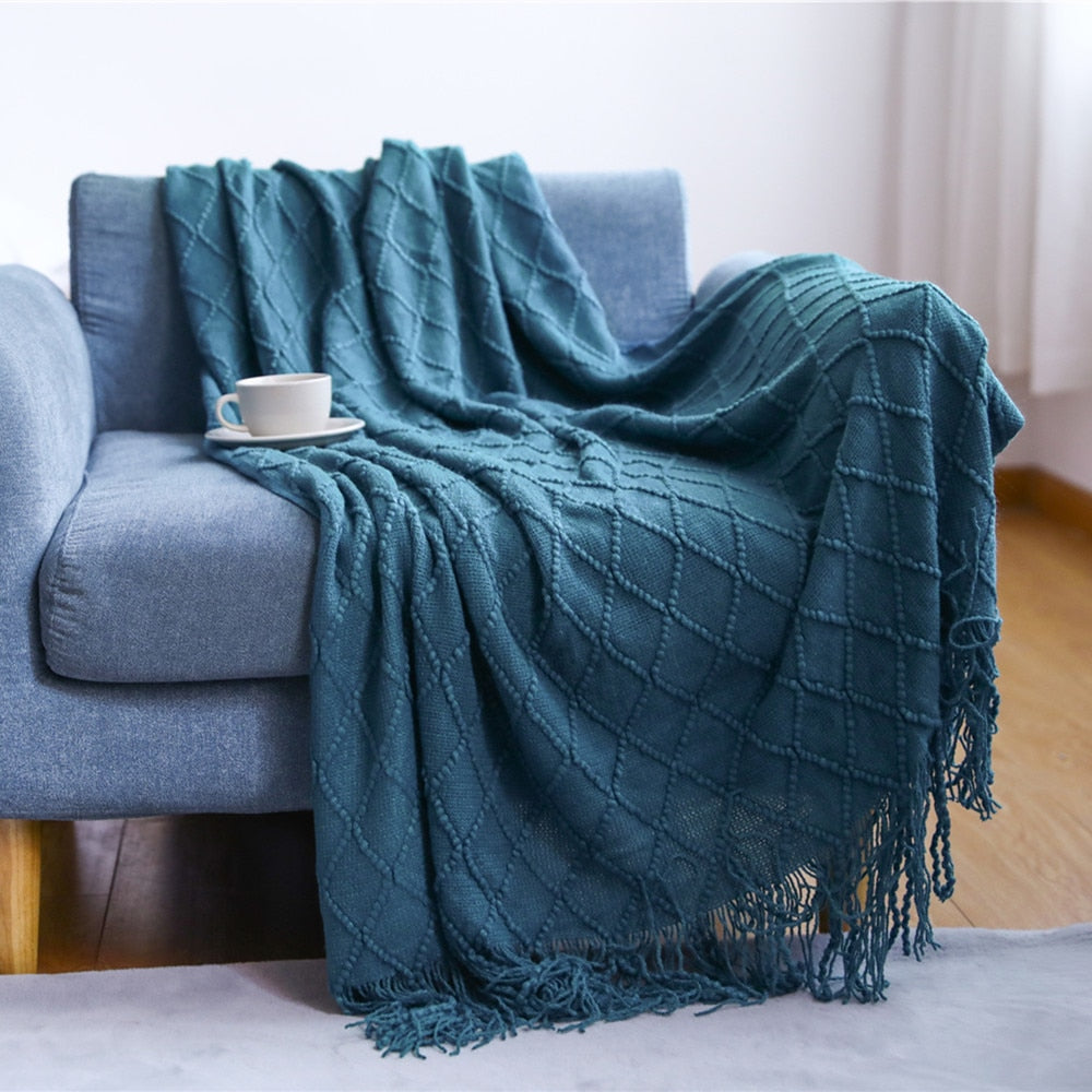 Nordic Soft Bohemia Plaid Blanket-Navy