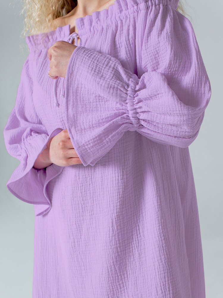 Ruffled Purple Cotton Night Dress