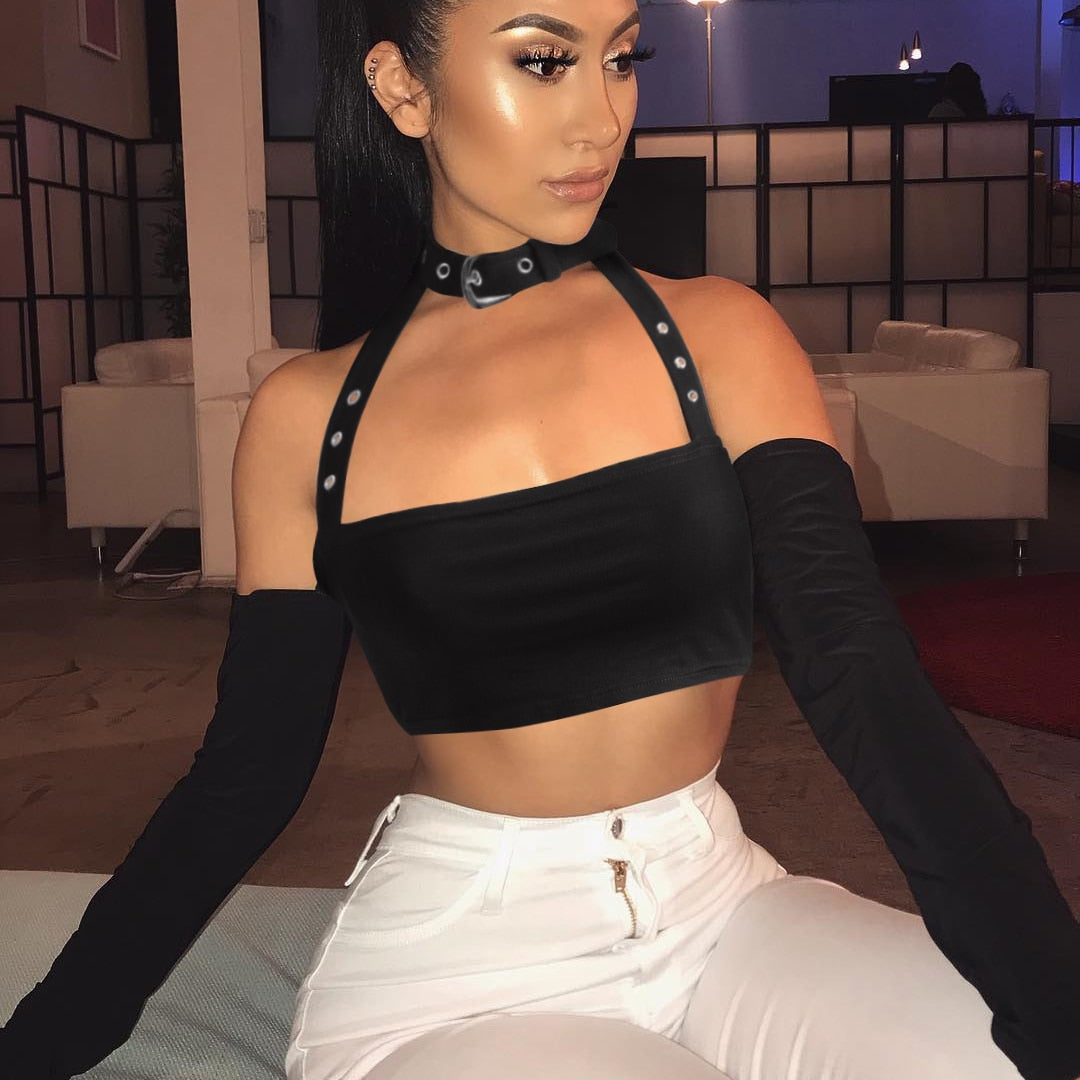 Black Off Shoulder Sleeveless Crop Top