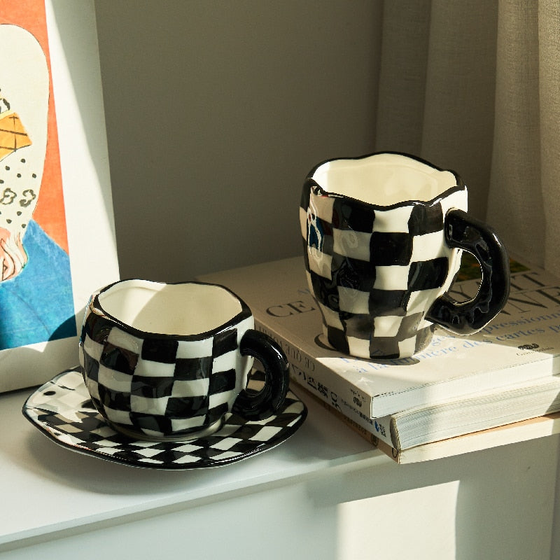 Handmade Irregular Chessboard Cup Set