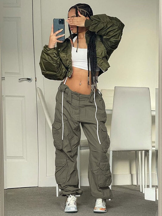 Drawstring Pocket Baggy Pants