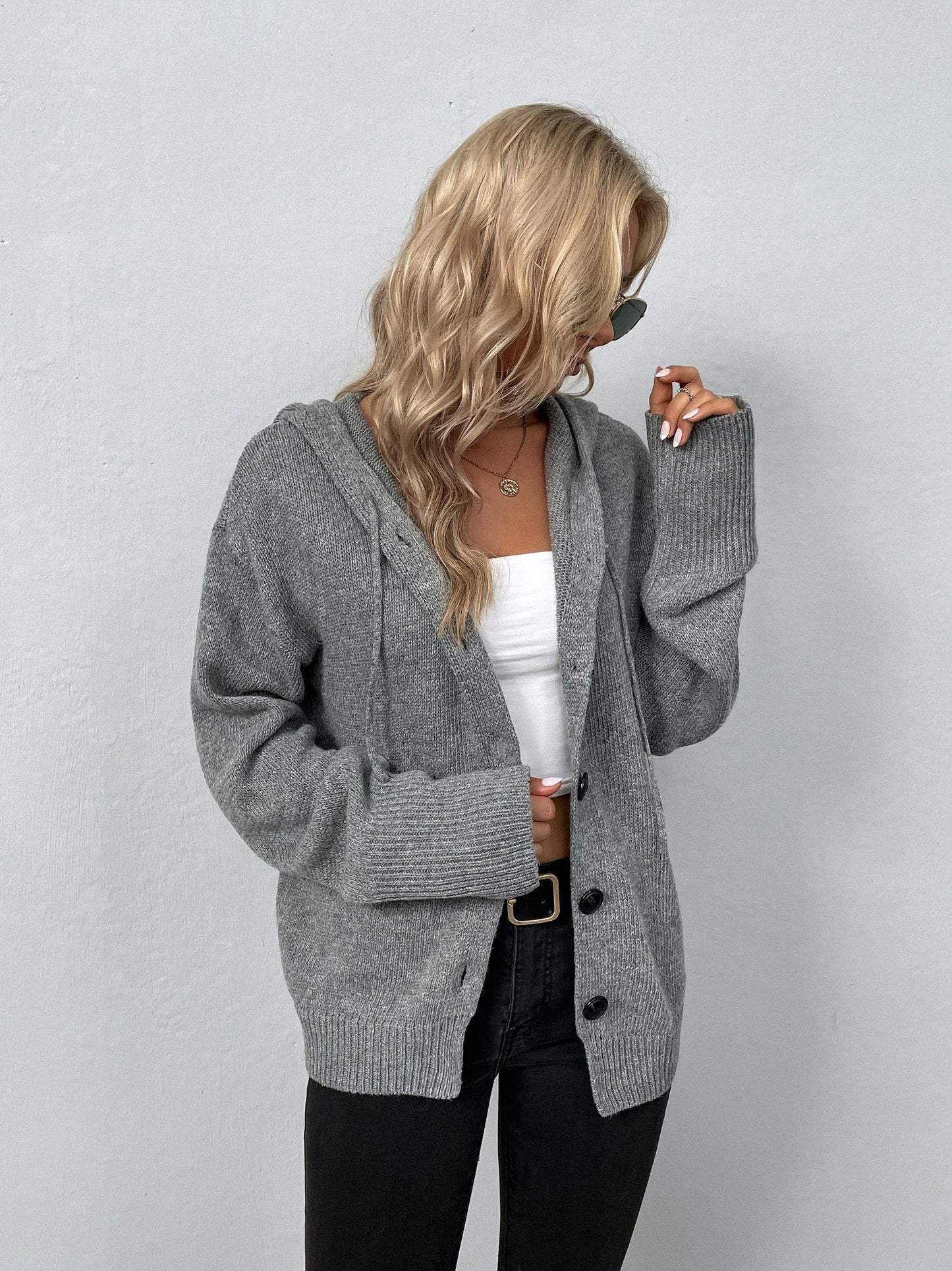 Casual Loose Fit Knitted Hooded Cardigan