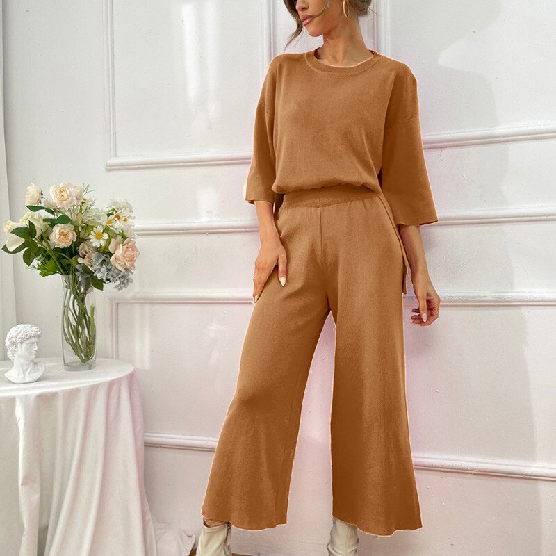 Round Neck Knitted Casual 2 Piece Set