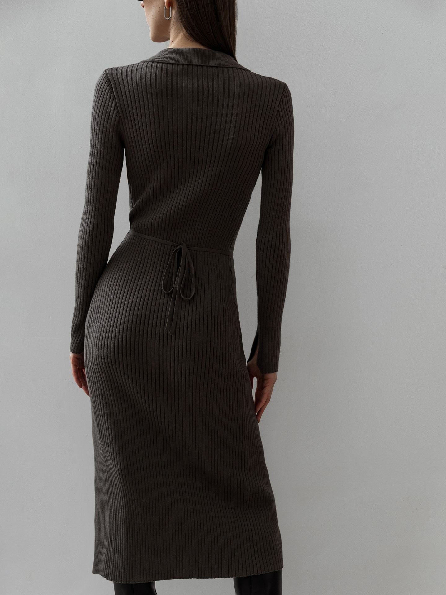 Elegant Knitted Long Sleeve Midi Dress