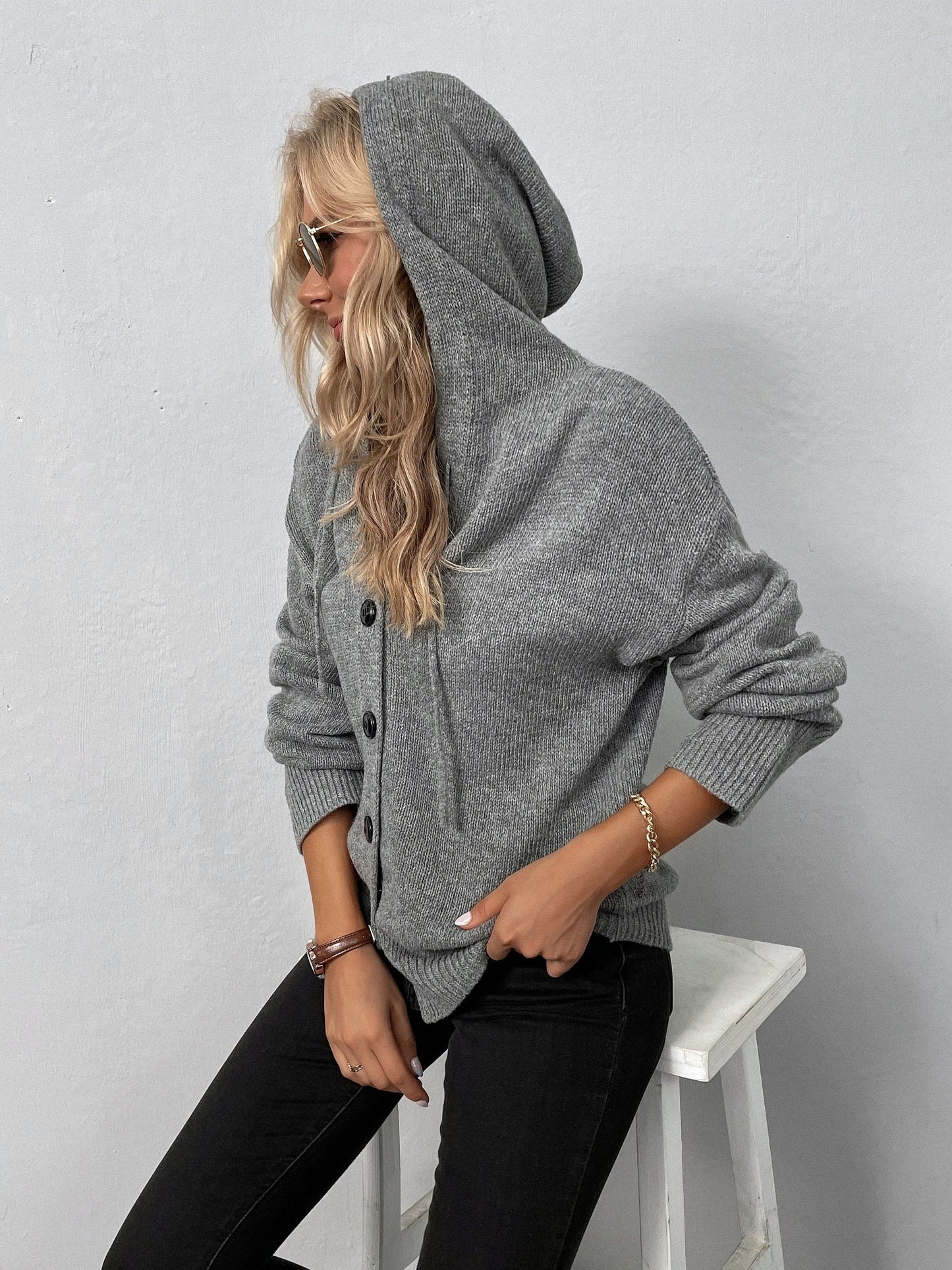 Casual Loose Fit Knitted Hooded Cardigan