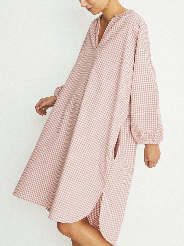 Loose Pink Plaid Night Dress