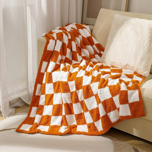 Warm Cozy Plaid Knitted Woolen Throw Blanket-Orange